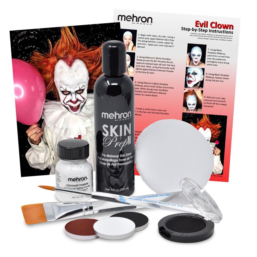 Evil Clown Halloween Makeup Kit – Professional Costume Cosmetics for a Creepy"IT" Inspired Look – Dress Up Like Pennywise with Pro-Quality Paint and Brushes