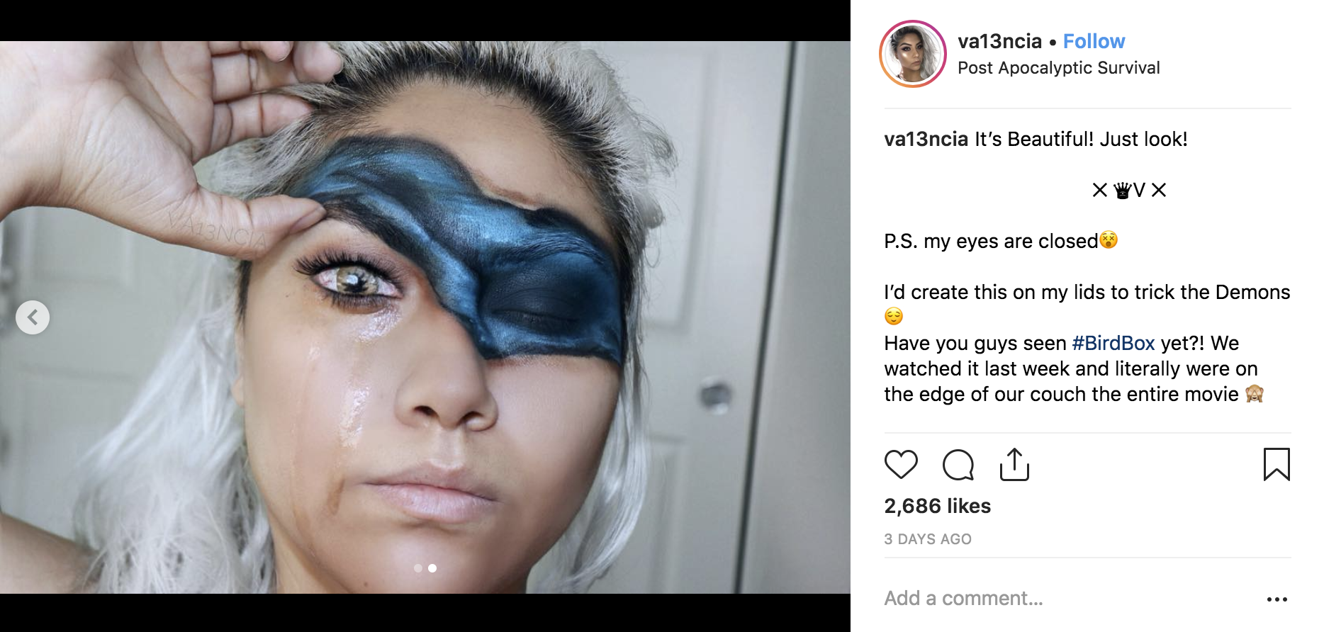 afvisning maskulinitet Ofre Bird Box Inspired Makeup Looks Filling Our Instagram Feed - Mehron, Inc.